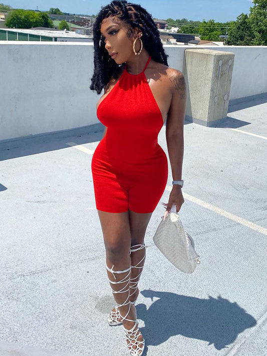 Sleeveless Backless Halter Bodycon Romper