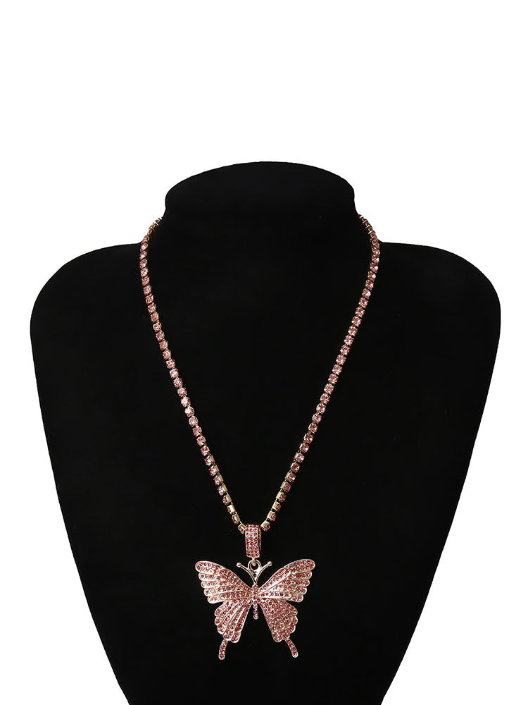 Collares de diamantes de imitación con colgante de mariposa europea