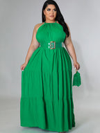 Vestidos largos fruncidos sin mangas de talla grande