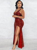 Sequin Sleevelesss Split Bodycon Maxi Dress