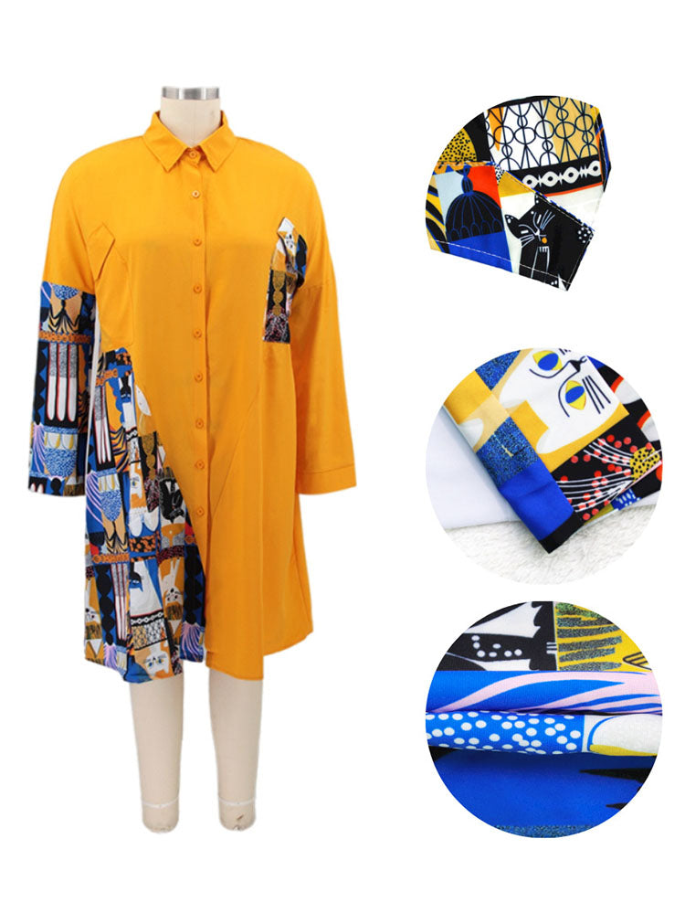 Camisas sueltas de manga larga de talla grande Vestidos midi