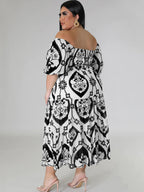 Short Sleeve Off Shoulder Floral Midi Dress