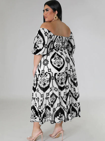 Short Sleeve Off Shoulder Floral Midi Dress