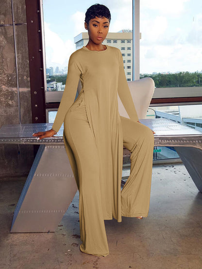 Two Piece Long Sleeve Split Top Pants