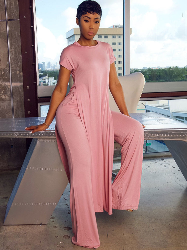 Plus Size Two Piece Short Sleeves Top Long Pants Outfits