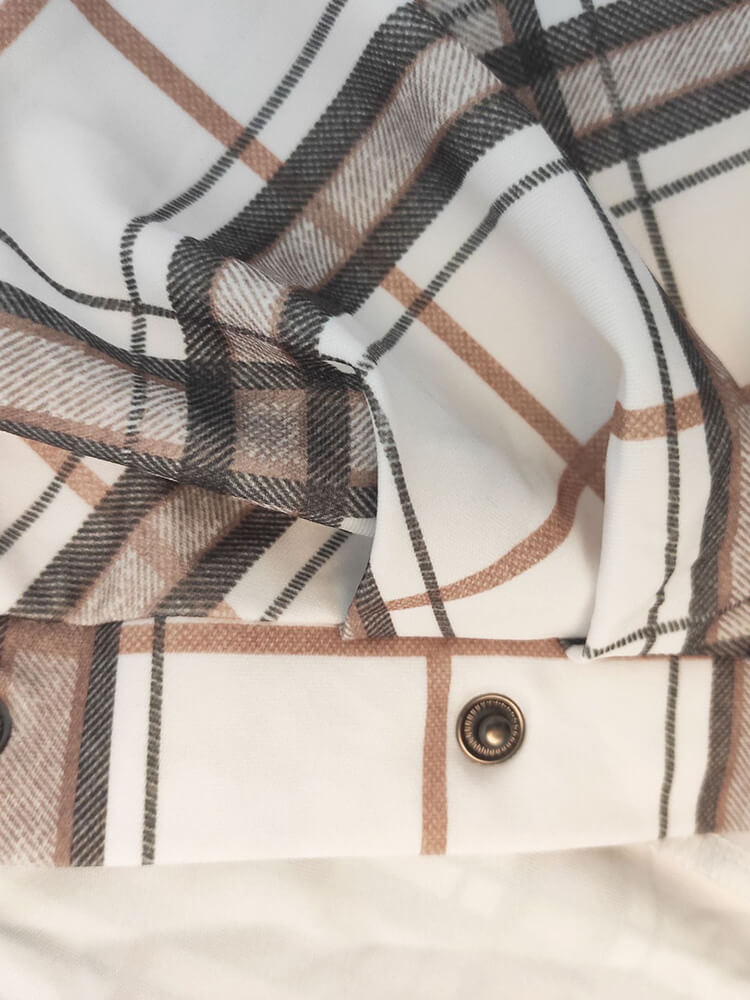 Vestidos midi fruncidos con estampado de cuadros de manga larga