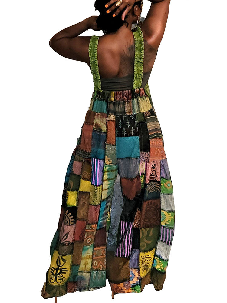 Sleeveless Plaid Print Overalls Jumpsuit