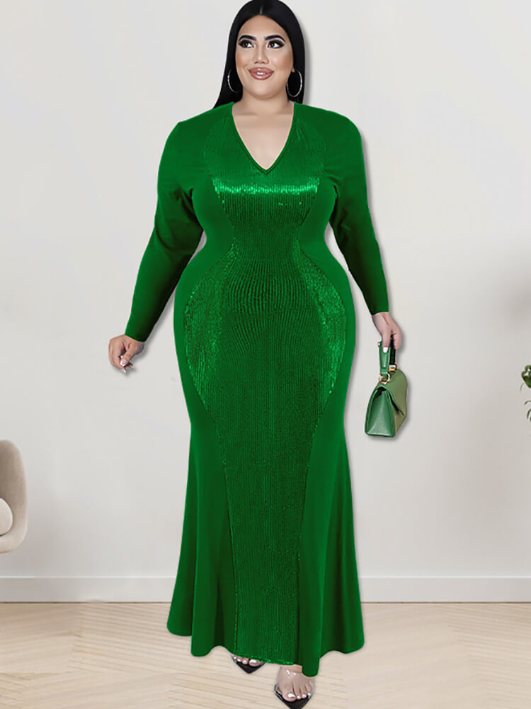 Long Sleeve Sequin Patchwork Maxi Dress