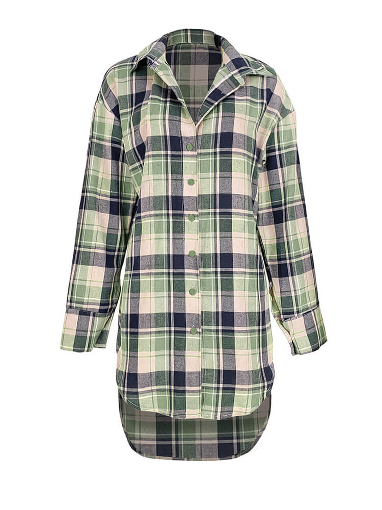 Long Sleeve Plaid Print Mini Dress Blouse