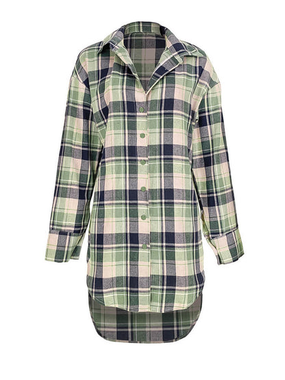 Long Sleeve Plaid Print Mini Dress Blouse