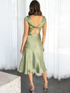 Satin Sleeveless Blackless Midi Dress