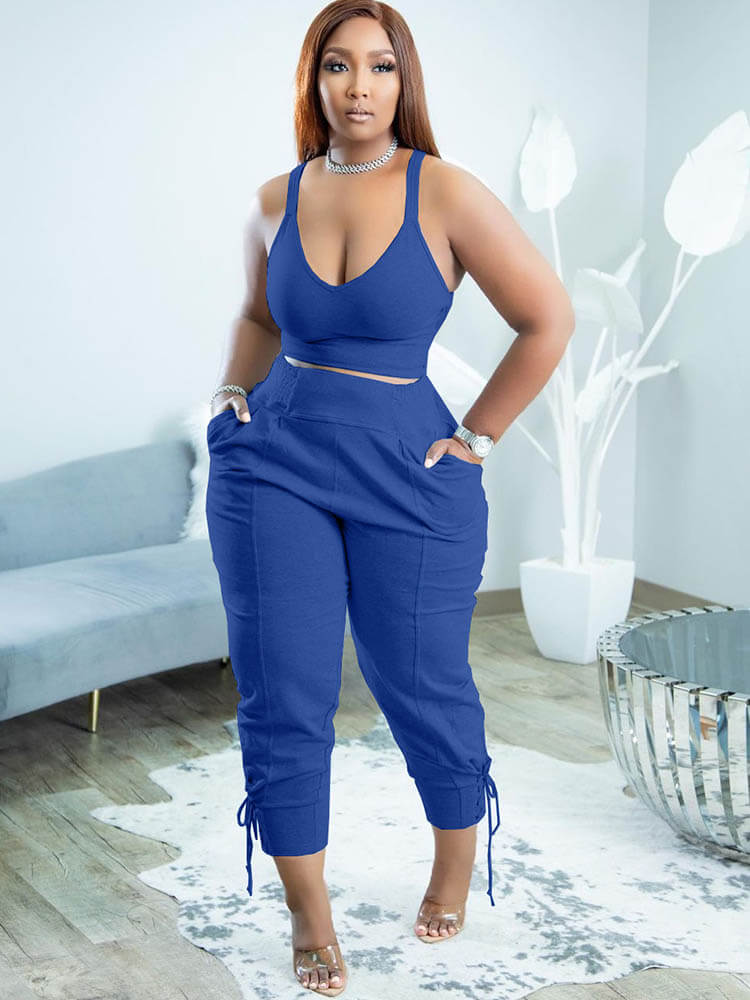 Conjunto de pantalón largo y top con tirantes finos