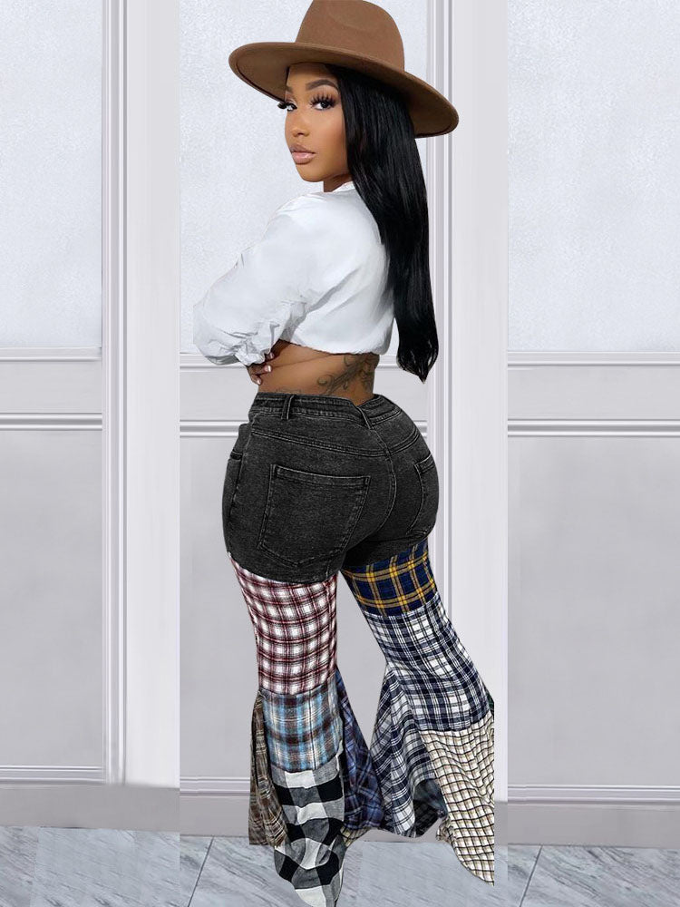 Vaqueros de mezclilla con estampado de cuadros