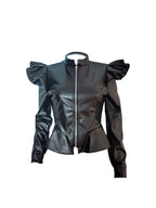 Chaquetas de manga larga con volantes de cuero de PU