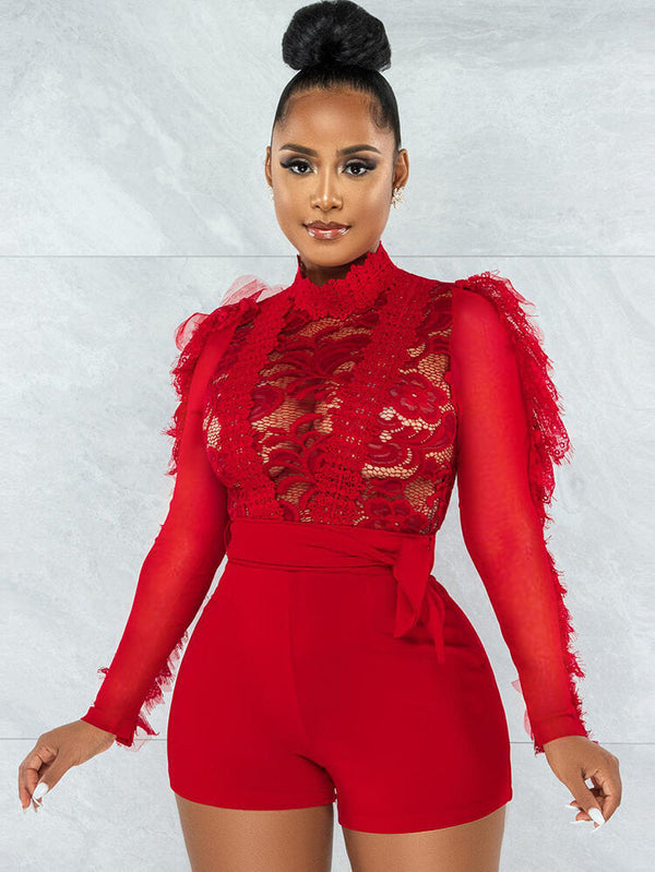 Lace Patchwork Long Sleeve Bodycon Jumpsuits
