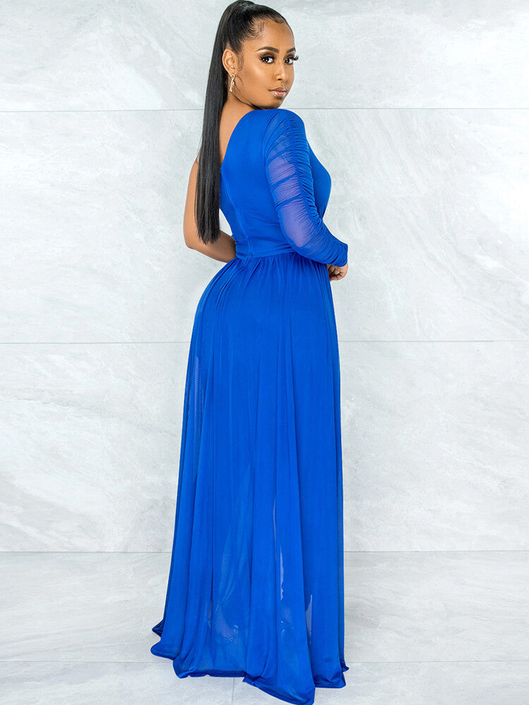 Mono de manga larga con un hombro y patchwork de malla