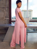 Trajes de pantalones largos con top de manga corta de dos piezas de talla grande