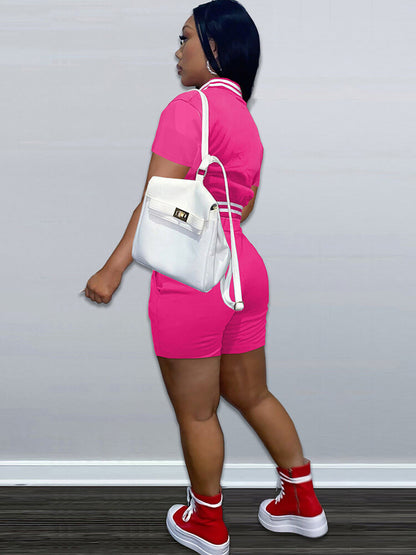 Chándal de béisbol de dos piezas con bloques de color y manga corta