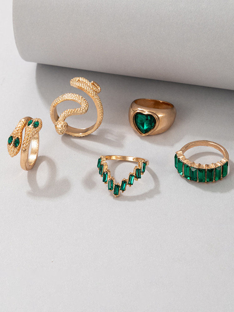 Conjuntos de anillos de diamantes y esmeraldas de imitación de serpiente