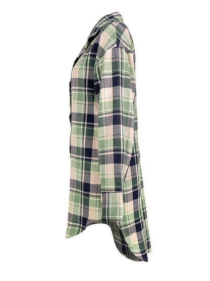 Long Sleeve Plaid Print Mini Dress Blouse