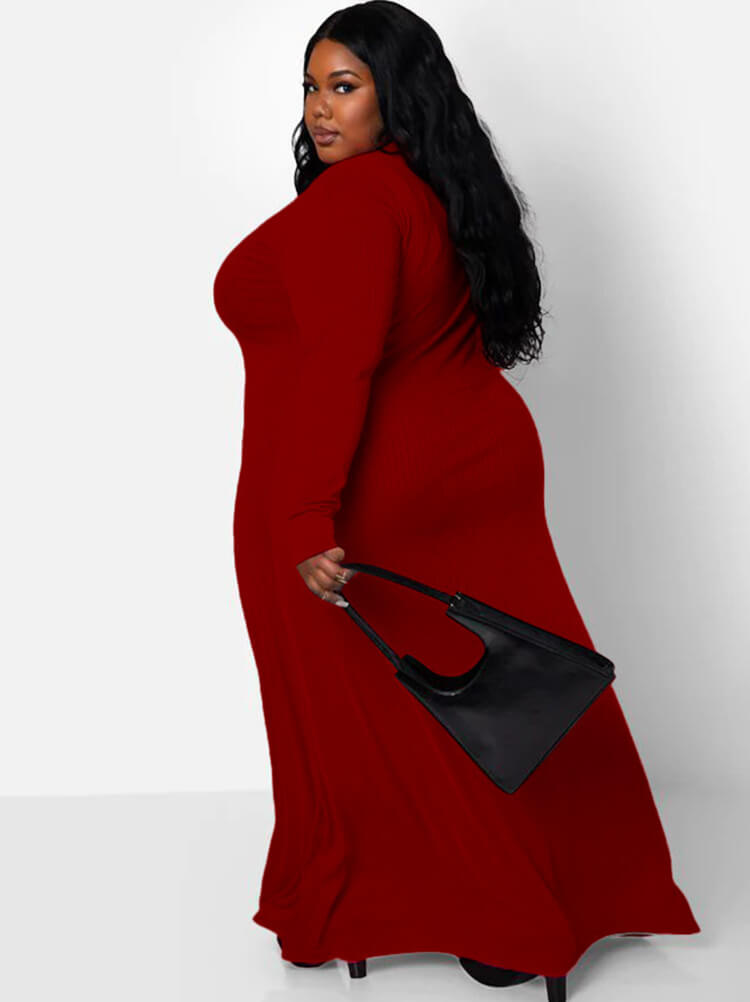 Vestidos largos ajustados lisos de canalé de manga larga