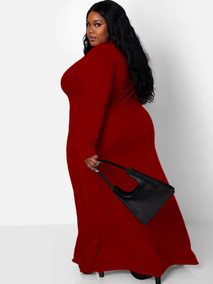 Vestidos largos ajustados lisos de canalé de manga larga