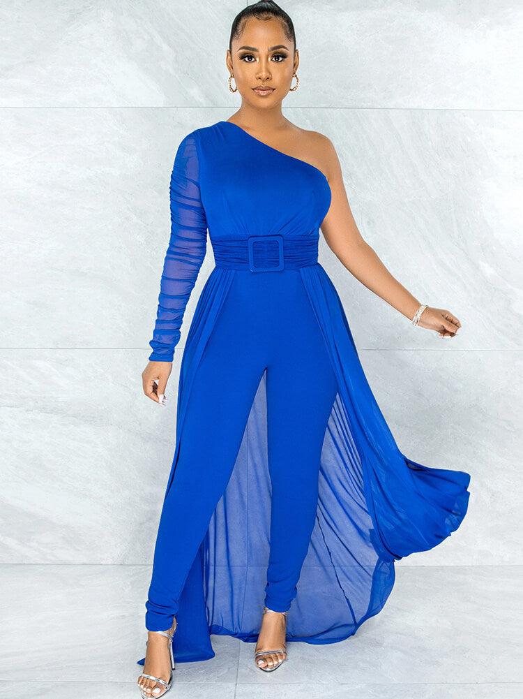 Mono de manga larga con un hombro y patchwork de malla