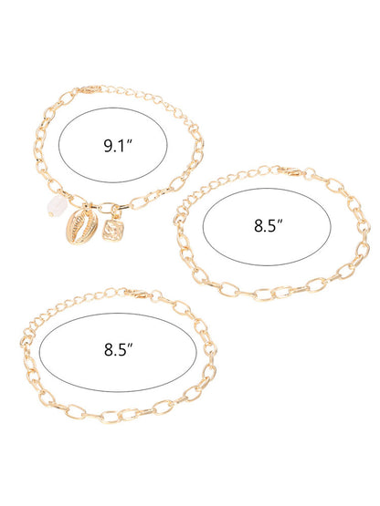Three Piece Minimalist Shell Pearl Chain Bracelets