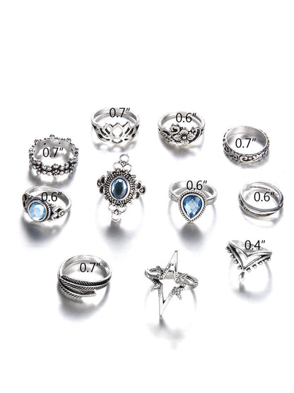 Eleven Piece European Imitation Gem Rings Set