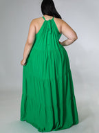 Vestidos largos fruncidos sin mangas de talla grande