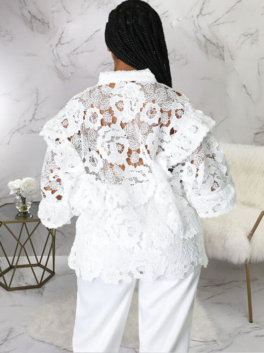 Tops con abertura floral y manga farol