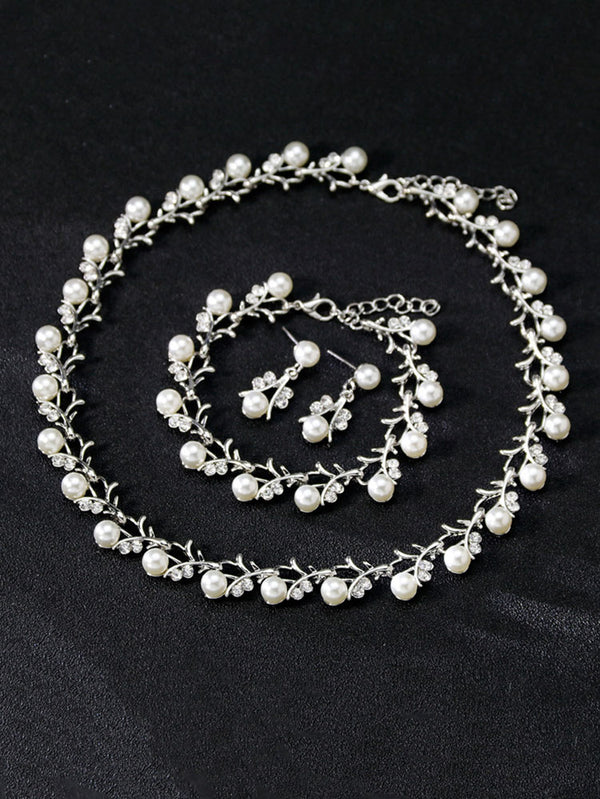 Rhinestone Pearl Earrings Bracelets Necklaces Sets
