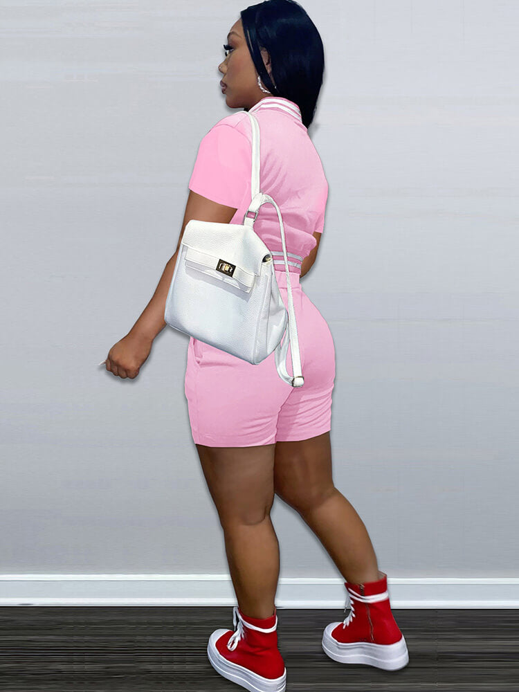 Chándal de béisbol de dos piezas con bloques de color y manga corta