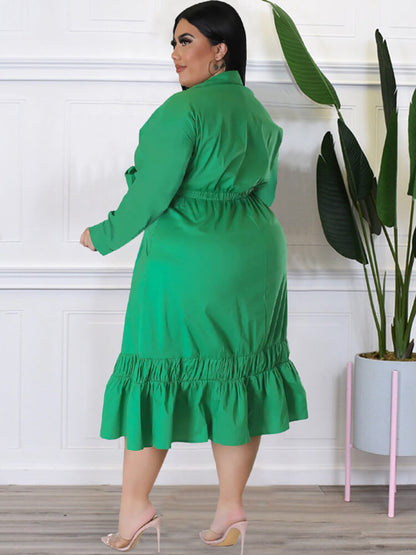 Vestidos midi lisos con cordones y manga larga