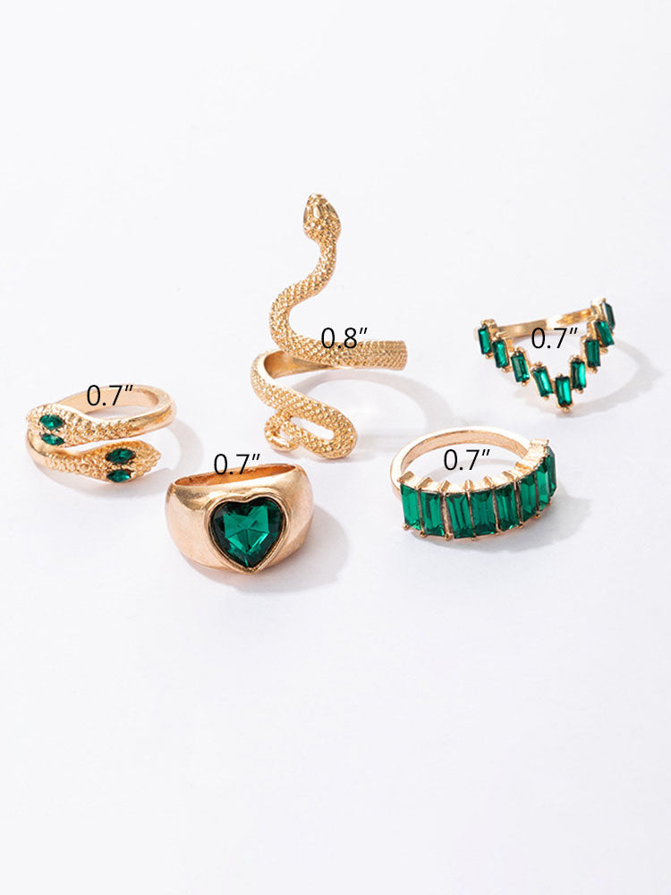 Conjuntos de anillos de diamantes y esmeraldas de imitación de serpiente
