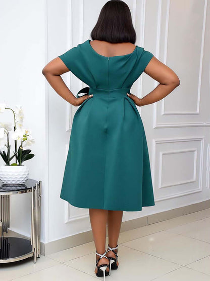 Vestidos midi con vuelo y pliegues con hombros descubiertos