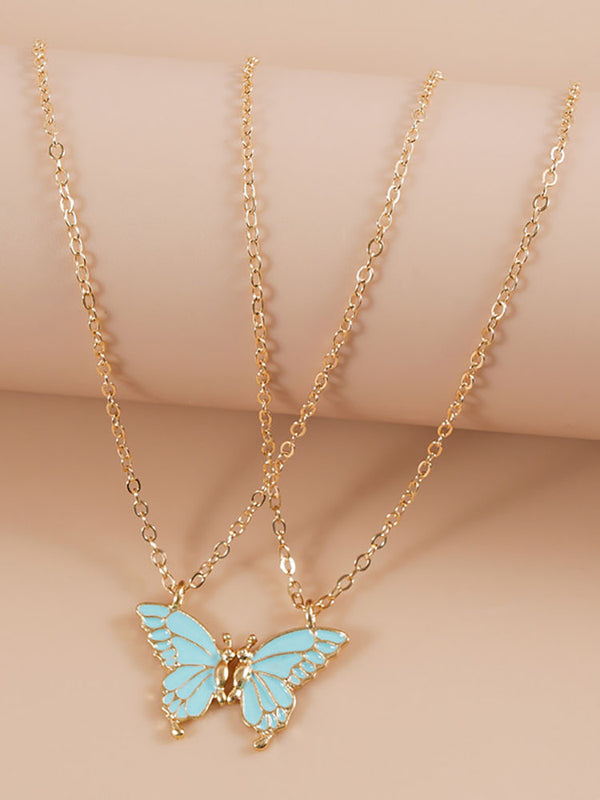 Double Layer Butterfly Pendant Chain Necklaces