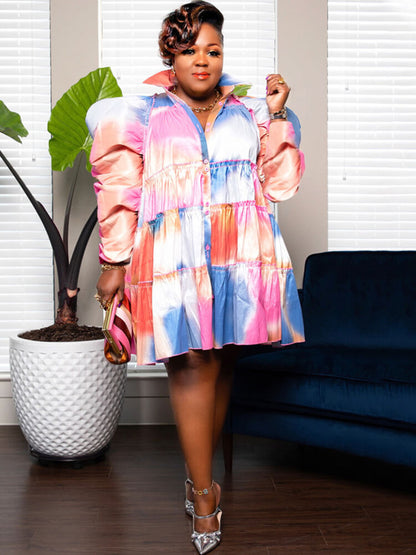 Minivestidos con volantes y teñido anudado de manga larga