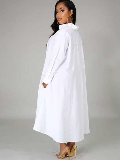 Vestido largo estilo camisa holgada de manga larga