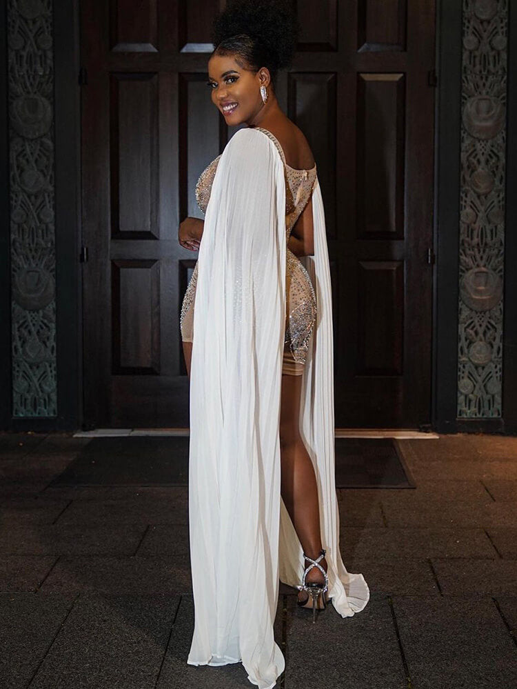 Cloak Cape Sleeve Sequins Bodycon Mini Dress