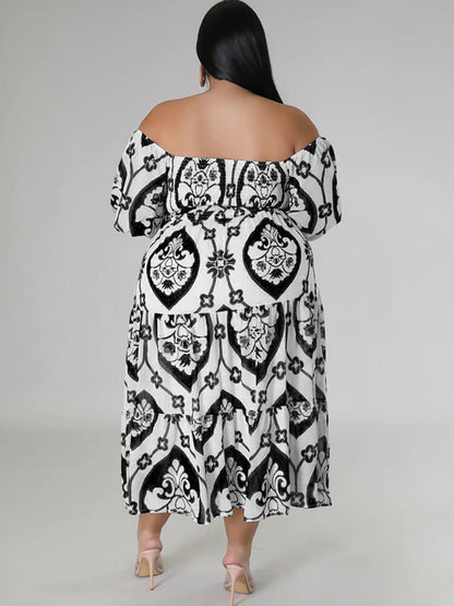 Short Sleeve Off Shoulder Floral Midi Dress