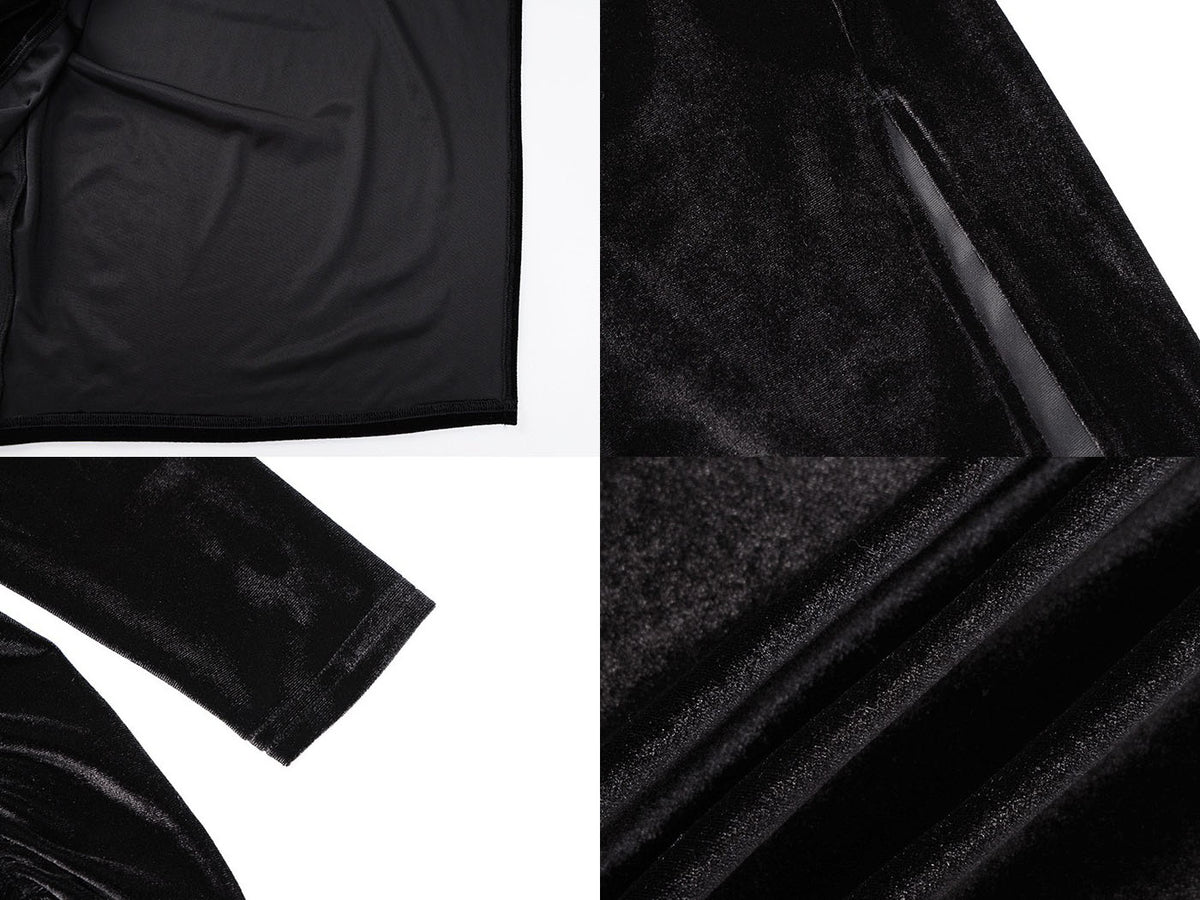 Velvet Long Sleeves Ruched Split Maxi Dress