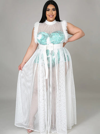 Two Piece Sleevelesss Mesh Dress Romper