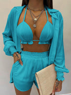 Three Piece Long Sleeve Ruffle Short Set