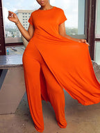 Trajes de pantalones largos con top de manga corta de dos piezas de talla grande