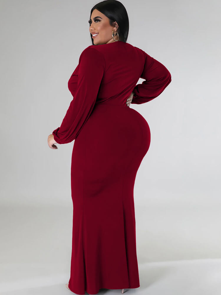 Long Sleeve V Neck Bodycon Maxi Dress