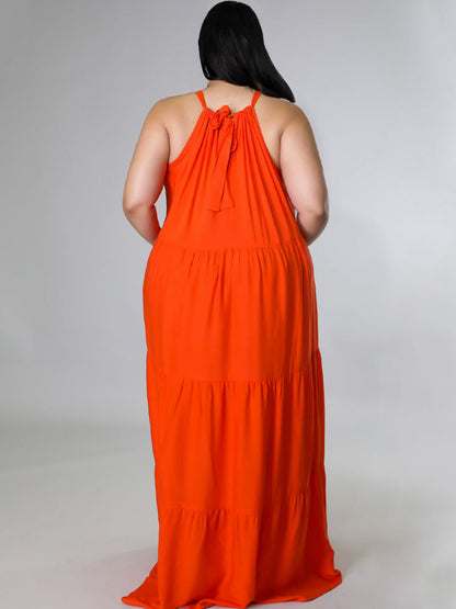 Vestidos largos fruncidos sin mangas de talla grande