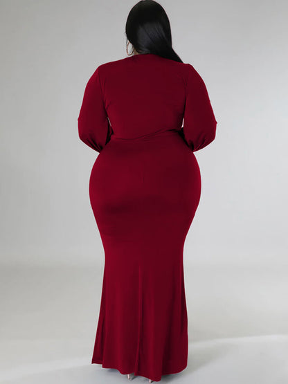 Long Sleeve V Neck Bodycon Maxi Dress