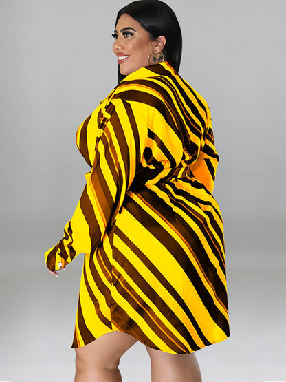 Long Sleeve Striped Mini Dress With Belt