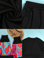 Two Piece Long Sleeve Print Patchwork Pullover Pants